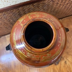 【時代物】配送可能 曙塗 花瓶 耳付 漆器 木製 花器 花入 花生 茶道具 華道具 骨董 古玩 伝統工芸　インテリア　アンティークの画像