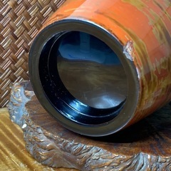 【時代物】配送可能 曙塗 花瓶 耳付 漆器 木製 花器 花入 花生 茶道具 華道具 骨董 古玩 伝統工芸　インテリア　アンティークの画像