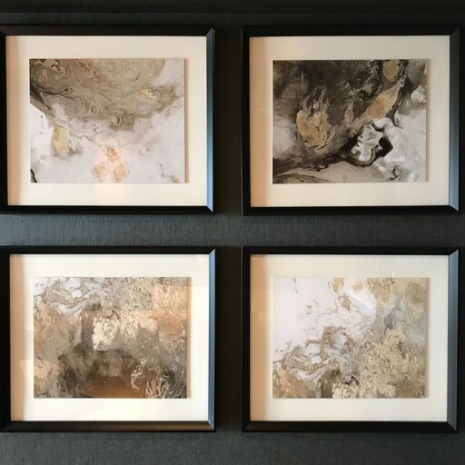 25K365 ジ Ashley アシュレイ Hallwood Wall Art 4点セット 額装 ウォールアート 抽象画 中古