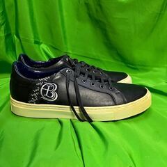LANVIN en Bleu ランバン ブラック レザー スニーカー！サイズＬ@Y7の画像