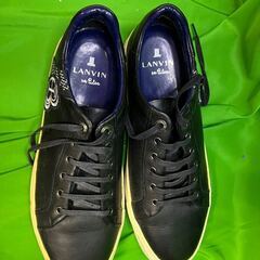 LANVIN en Bleu ランバン ブラック レザー スニーカー！サイズＬ@Y7の画像