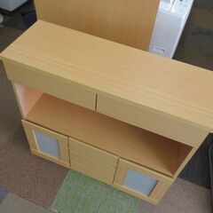 幅89.5㎝ キャビネット  カップボード 高さ90㎝  ガラス扉 サイドボード ナチュラルブラウン リビングボード 札幌 北20条店の画像