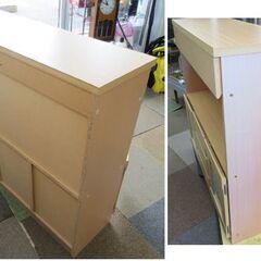 幅89.5㎝ キャビネット  カップボード 高さ90㎝  ガラス扉 サイドボード ナチュラルブラウン リビングボード 札幌 北20条店の画像