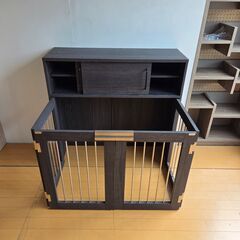 未使用訳あり 付き折りたたみ型ケージ カウンター下収納 幅90 奥行32.5 高さ87.5 cm ブラック ペットケージ ペットゲージ ペットサークルの画像