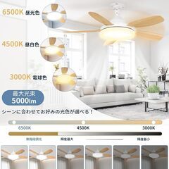 新品未使用！シーリングファンライト ファン付き照明【大型・大風量・正逆回転】天井扇風機 44W 120W相当 5000lm 三相DCモーター E26 Φ81cm メモリー/タイマー機能 リモコン付き 8-10畳 省エネ 電球色 昼光色 簡単取り付け 工事不の画像