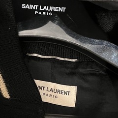 サンローラン パリ SAINT LAURENT PARIS エディ期 15AW Teddy Jacket テディ スタジアム ジャケット スタジャン 354718 YYL80 46 黒 白の画像