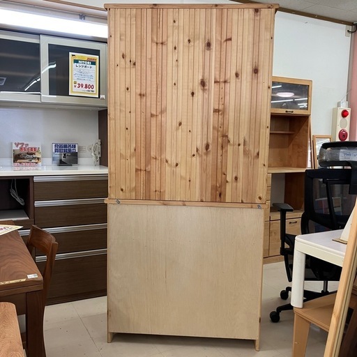 中古品　パイン材　カントリー調食器棚　幅900cm 二分割タイプ　公田店