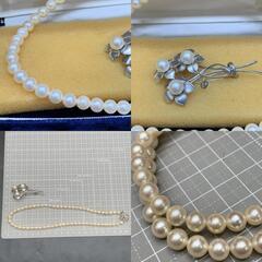 J373　アコヤ あこや パール ネックレス 本真珠 SILVER刻印　照り艶抜群 ホワイト　6.8ミリ程度 /ブローチ　冠婚葬祭の画像