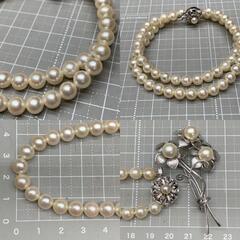 J373　アコヤ あこや パール ネックレス 本真珠 SILVER刻印　照り艶抜群 ホワイト　6.8ミリ程度 /ブローチ　冠婚葬祭の画像