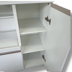 キッチンレンジ台 ホワイト 90cm幅 食器収納・炊飯器スライド棚付きの画像