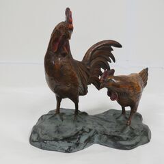置物 金属製 鶏 ニワトリ にわとり 2羽 番 つがい 幅36cm×奥行28cm×高さ35cmの画像