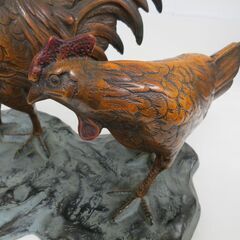 置物 金属製 鶏 ニワトリ にわとり 2羽 番 つがい 幅36cm×奥行28cm×高さ35cmの画像