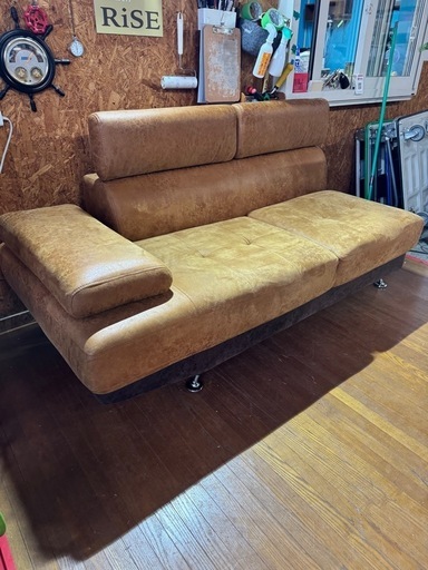 H2803   ソファー　ソファ　3人がけソファ　テックレザー　アームレスト、ヘッドレスト可動式　美品