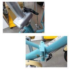 現状品 折りたたみ自転車 Simple Style 24インチ ブルー×アイボリー×ブラウン カゴ付き 6段変速 西岡店の画像