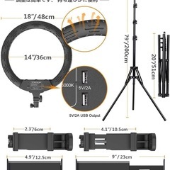 Ayutong LEDリングライト 18インチ 55W 2800-6000K 省エネ 480個の高輝度LED 3色調光モードの画像