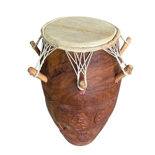 ガーナ製 アフリカンドラム 木彫り 太鼓 ジャンベ系 民族楽器 高さ65cm