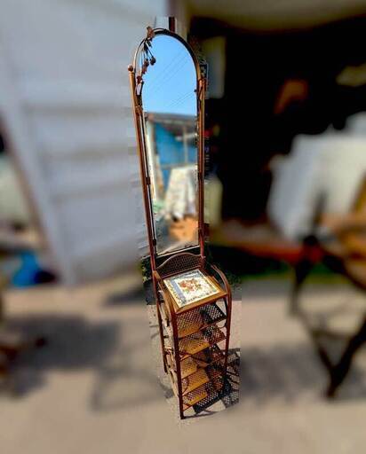 鏡付きシューズラック アンティーク調