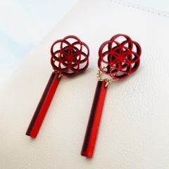 【中古】ピアス　2way 和風　中華風　赤の画像