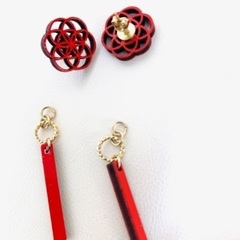 【中古】ピアス　2way 和風　中華風　赤の画像
