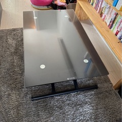 ニトリ　油圧式昇降　ダイニングガラステーブルの画像