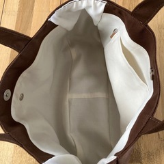 【ハンドメイド】帆布トートバッグ 外ポケット付き 茶色 ブラウン 0829の画像