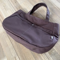 【ハンドメイド】帆布トートバッグ 外ポケット付き 茶色 ブラウン 0829の画像