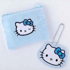【新品・未開封】mini　キティ　ふわふわ刺繍ポーチ&ミラーチャーム　シュシュ付の画像