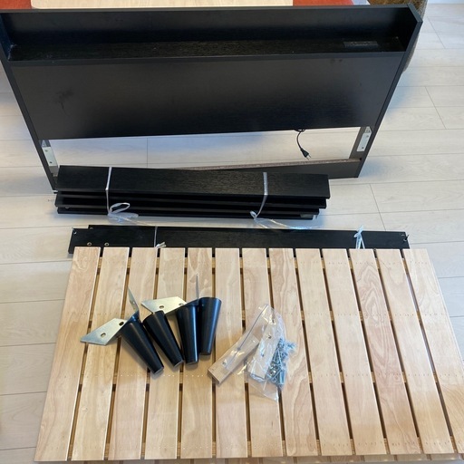 売約済　セミダブル　すのこベッドフレーム　ハイモダンスタイル　ブラック　電源　棚付き