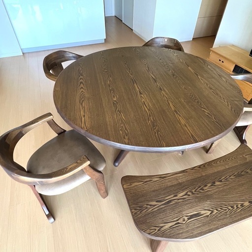 大川家具系高級ダイニングセット テーブル150cm 椅子4脚 ベンチ付　引取のみ 大川家具系高級ダイニングセット テーブル150cm 椅子4脚 ベンチ付 引取のみ