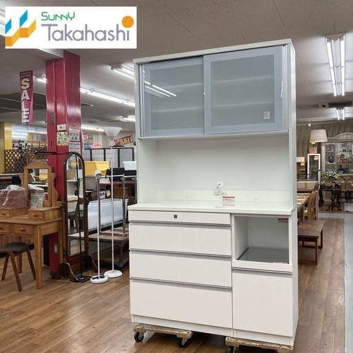 ジモティー限定価格！S149 ⭐ 高橋木工所 キッチンボード フローラⅣ スライドテーブルタイプ 幅120.5cm USED