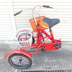 【JM731保管M】実用未使用 折り畳み 三輪自転車 3輪自転車 トライク 大人用三輪車 レッドカラーの画像