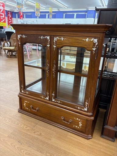 ☆ドリーム荒牧店☆ジモティー割引有☆【クリーニング済み】アンティーク/2枚ガラス扉付キャビネット