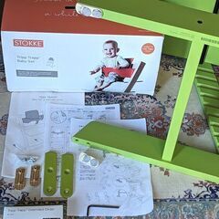 (商談中)フルセット●STOKKE 木製イス★ストッケ トリップトラップ★ベビーセット(背あて＆ガード+専用クッション/カバー)付◎4ヶ月位～S/Ｎ4～岡崎市の画像