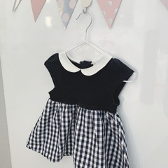 petit main 襟付きワンピース  黒と白のチェックの画像