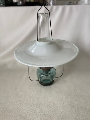 オイルランプ ランタン ガラスシェード 吊り下げランプ 気泡の入った古いガラスのオイルランタン 淡いグリーン キャンプ 災害時 2