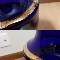 クリスタレックス ボヘミア ガラス 花瓶 青 紺 ブルー 花柄の画像