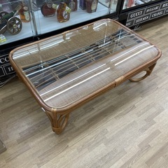 【ドリーム川西店御来店限定】籐ガラステーブル/中古品 【2125...