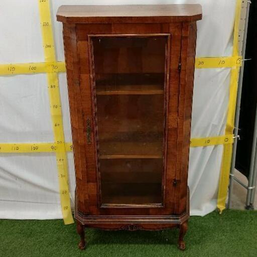 0830-170 アンティーク3面ガラスキャビネット