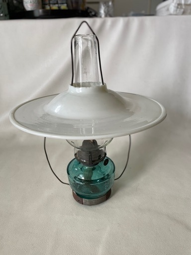 オイルランプ ランタン 大型ガラスシェード 吊り下げランプ 気泡の入った古いガラスのオイルランタン 淡いグリーン キャンプ 災害時 5