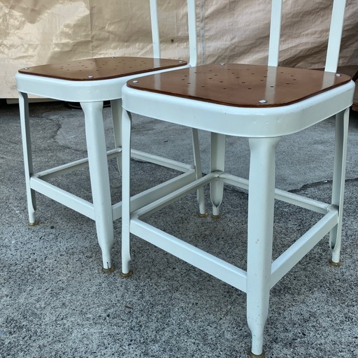 【2脚セット/?参考価格約3万円】ダイニングチェア レトロ調 スチール製 木製座面 二脚セット チェア リビング カフェ ダイニング 