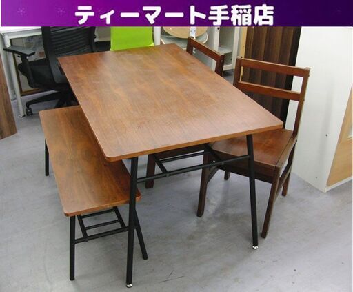 訳あり特価！ 4人掛けダイニングセット 幅120cmテーブル×1 イス×2 ベンチ×1 アイアン 木目調 インダストリアル 札幌 手稲