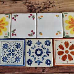 手描きレトロタイル7枚セット　１枚400円の画像