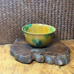 【茶道具】配送可能　時代物 九谷焼 五代目 中村秋塘 作 三彩 茶碗 共箱 在銘 良品 作家物 抹茶碗 骨董 茶器 古玩 煎茶道具 懐石道具の画像