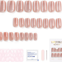 THCEVRLA ネイルチップ 24枚入｜ピンクバレエ／キャッツアイ｜ショート・ジェル風・再利用可｜両面テープ＆ツール付きの画像
