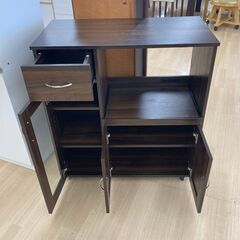 ★ジモティ割引あり★【リユースのサカイ野々市店】レンジ台　ブラウン 80(幅)×40.5(奥行き)×89(高さ)cm ※クリーニング済みの画像