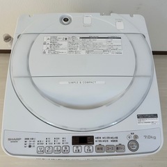 【引取】シャープSHARP 洗濯機 7kg ES-KS7OV-W★2020年製★動作確認済みの画像