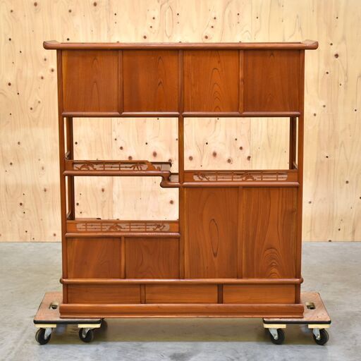 ≪yt2026ジ≫ 飾り棚 違い棚 松竹梅 唐木 透かし彫り 隠し引き出し付き