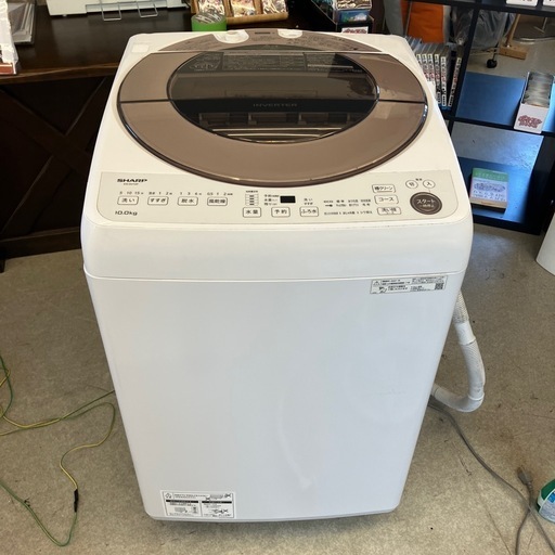 K2508-390 SHARP 洗濯機 10kg ES-GV10F-T 2021年製 毛玉取りカバー欠損 ふろ水ポンプ付き 動作確認済み キズ汚れ有り