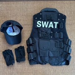 SWAT装備 3点セット ベスト キャップ グローブ サバゲー コスプレ①の画像
