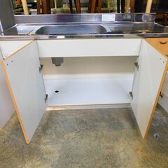 【JM737】クリナップ 木キャビキッチン 流し台 キッチン 包丁収納あり 幅150cm シンク ステンレス バックガード付きの画像